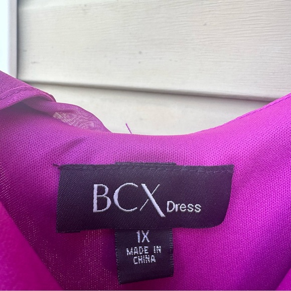 BCX Plus Pink Purple Mauve Ruffled Textured High-Low Dress. Size 1X. NWT! - Picture 9 of 13